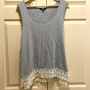 Gray BB Dakota Tank Top with Cream Colored Crochet Hem